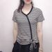 A Large-Size Women's Summer T-Shirt With A Sophisticated Design: Short-Sleeved, Striped, And Featuring A Drawstring Wais_ecoleips.com