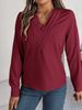 K Elegant Solid Color Layered V-neck Long-sleeved Blouse For Women_ecoleips.com