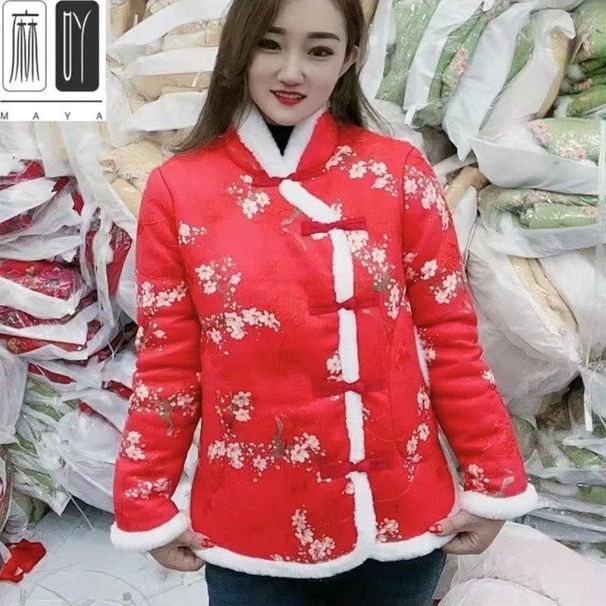 girl 2024 Winter New Cheongsam Jacket Moms, Vintage Chinese Style Buttoned Thick Cotton Coat For Grandmothers_ecoleips.com