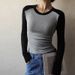 Women's High Quality Pure Cotton Long Sleeve round Neck T-Shirt Color Blocked Raglan Sleeve Base Shirt Slimming Autumn Inner Layer Popular Top_ecoleips.com
