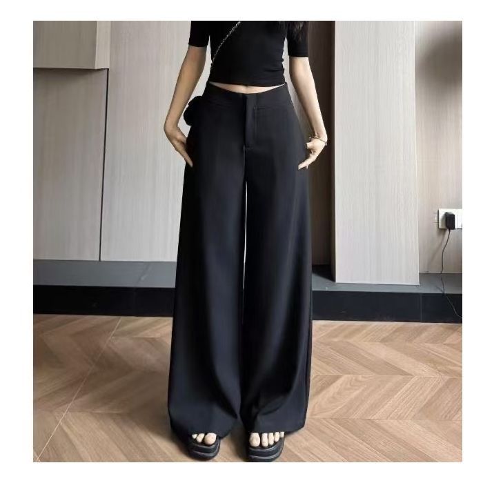 Classic Vintage Style Wide-Leg Trousers For Men & Women – High Waist Loose Fit Casual Pants With Stretch, Polyester Blend, Black/Khaki/Gray_ecoleips.com