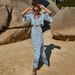 Summer Bohemian Style Printed Long Dress Rayon Women's V-neck Sexy Top And Skirt Two-piece Set_ecoleips.com