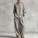 Women's Casual V Neck Long Sleeve Pants Set With Pockets Multi Color Cotton Top And Bottoms Ensemble_ecoleips.com