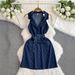 Women's Clothing Popular Denim Skirt Retro Suit Collar Diamond Pattern Mechanism Waist Slimming Dress_ecoleips.com
