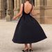 Women's Clothing Hepburn Style Solid Color Round Neck Sleeveless Big Swing Dress_ecoleips.com