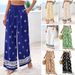 Women's Bohemian Print Wide Leg Pants High Waist Lace-Up Trousers Spring Summer England Style Fashion Polyester_ecoleips.com