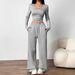 Elegant Two-Piece Set For Women – Slim Fit Long-Sleeve Top & Wide-Leg Pants, Minimalist Solid Color Outfit For Autumn/Winter_ecoleips.com