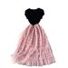 Women's European American Style Light Luxury Dress Mesh Splicing Design Slimming Waist Super Fairy Long Skirt For Summer_ecoleips.com