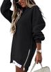 Women's Spring Autumn Fashion Splicing Side Zipper Design Sweatshirt Round Neck Long Sleeved Mid Length Irregular Tops_ecoleips.com