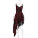 YJ Women's Dark Black Plaid Dress European American Style Irregular Patchwork Hem Summer New Arrival 2024_ecoleips.com