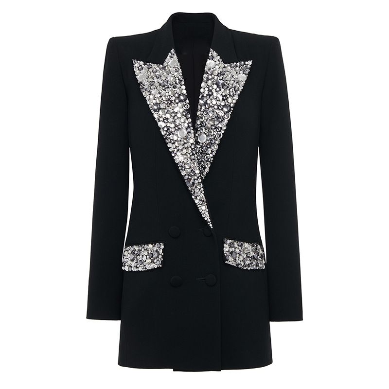 K Fashionable New Handmade Gorgeous Heavy Industry Nail Bead Inlaid Diamond Slim Fit Mid Length Suit Jacket_ecoleips.com