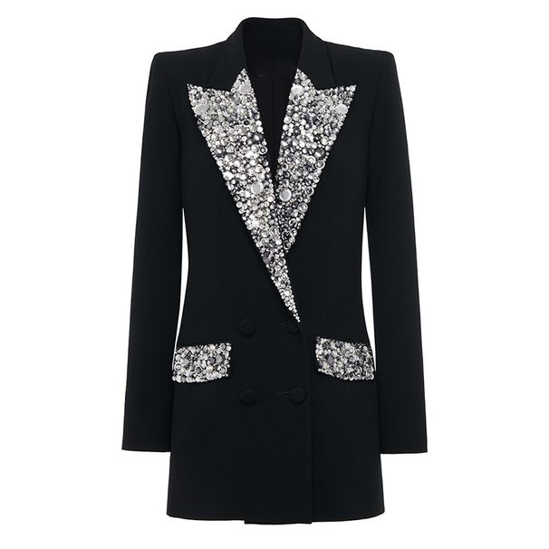 K Fashionable New Handmade Gorgeous Heavy Industry Nail Bead Inlaid Diamond Slim Fit Mid Length Suit Jacket_ecoleips.com
