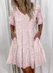 Aria Basics Aria Basics Cross-Border Women's Fashion 2025 Spring Summer Sweet V-Neck Printed Flared Dress European And American Style_ecoleips.com
