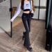 Distressed Retro Flared For Women, Spring/summer High-waisted Denim Pants, American Style Stretch Slim-fit Bootcut Jeans_ecoleips.com