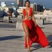 Women's Clothing Deep V High Slit Dress Summer Sexy Dinner Dress_ecoleips.com