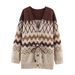 Women's Clothing Women's V-Neck Belted Knit Cardigan - Street Style Oversized Long Sleeve Open Front Sweater (Dark Brown, S/M/L)_ecoleips.com