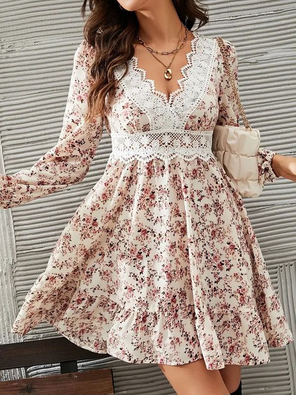 Women's V Neck Long Sleeved Dress With Waist Belt Printed Slit Design European And American Style Autumn New Arrival For Ladies_ecoleips.com
