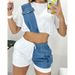 Women's Clothing Summer New Fashion Denim Splicing Navel Baring Short Sleeved Shorts Two Piece Suit_ecoleips.com