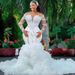 Newest African Bride Wedding Dress Deep V Rhinestone Lace Long Sleeved Women's Wedding Party Wear_ecoleips.com