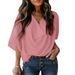 Summer New Women's Chiffon V Neck Blouse Loose Casual Mid Sleeve T-Shirt Style_ecoleips.com
