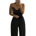 Women's Clothing new style pearl suspenders wide leg sleeveless V neck backless trousers jumpsuit_ecoleips.com
