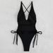 Women's Clothing Solid Color Lace V Neck Bikini New High Waist Triangle Beach Hot Spring One Piece Swimsuit_ecoleips.com