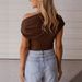 Women's Slim Fit Ribbed T-Shirt Solid Color With Metallic Decoration Short Sleeve American Style_ecoleips.com