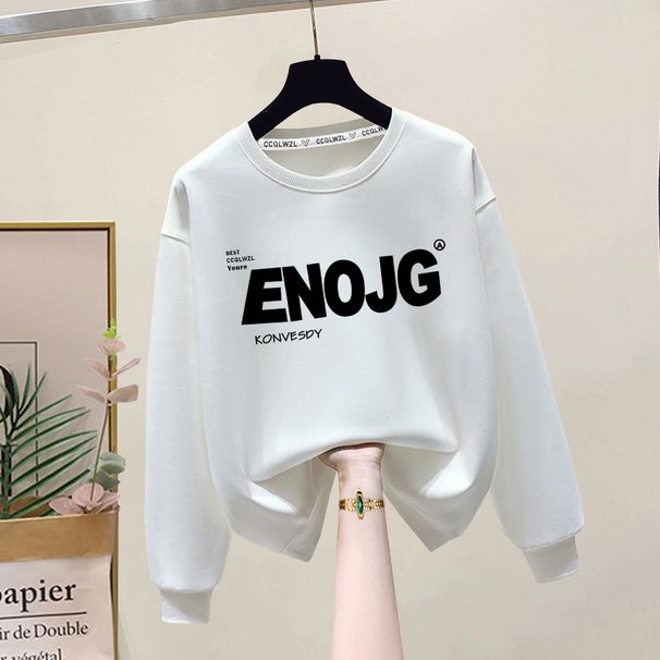 Women's Thickened Fleece Lined Pure Cotton Sweatshirt round Neck Simple Letter Print Autumn Winter Fashion Top_ecoleips.com
