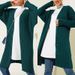 Women's Modest Long Cardigan Sweater – Muslim-Friendly Oversized Knit Open Front Coat, Polyester-Spandex Blend For Comfort, Solid Dark Green_ecoleips.com