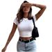 Women's 2026 New Style Solid Color Round Neck Basic Short Sleeve T Shirt With European And American Style Hot Girl Slim Fit Sexy Cropped Top_ecoleips.com