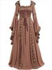 K European And American Medieval Retro Hooded Dress With Square Collar, Lace Up, Flared Sleeves, And Large Swing Skirt_ecoleips.com