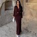 Fashion Elegant Deep V Neck Long Sleeve Autumn Dress With Decorative Belt For Women Sophisticated Fall Cocktail Party Dress_ecoleips.com