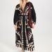 Women's Clothing New Long Skirt Retro Print Long Sleeve Fashion V Neck Lantern SleeveDress Female_ecoleips.com