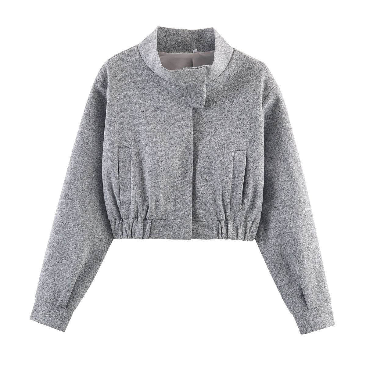 Women's Wool-Look Short Coat – Stand Collar Winter Outerwear, Lightweight Polyester, European Minimalist Style For Autumn & Winter_ecoleips.com