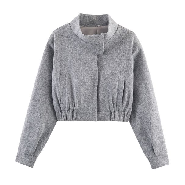 Women's Wool-Look Short Coat – Stand Collar Winter Outerwear, Lightweight Polyester, European Minimalist Style For Autumn & Winter_ecoleips.com