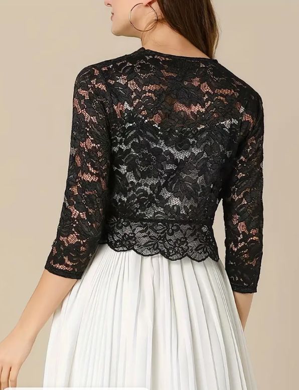 Women's Clothing Style Women's Short Collarless Vest Cardigan Solid Color Elegant Lace Top Fashion Outerwear_ecoleips.com