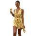 Summer New Women's Sexy Halter Neck Sleeveless Slim Polka Dot Mesh Dress_ecoleips.com