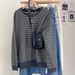 European American Style Striped Texture Thin Sweatshirt For Women, Casual Round-neck Pullover, 2025 Autumn And Winter,_ecoleips.com