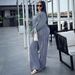 Aria Basics Aria Basics European American Cross-border Women's Fashion Striped Buttoned Bell-sleeve Long-sleeve Shirt And Wide-leg Pants African_ecoleips.com