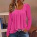 Women's Clothing Fashion Casual Square Neck Wrinkled Long Sleeved T Shirt_ecoleips.com