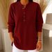 Corduroy Button-Down Shirt – Relaxed Fit V-Neck Blouse For Women, Soft & Stylish (Wine Red/Navy/Black, S-Xxxl)_ecoleips.com