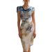 2026 European And American Cross-border Independent Site Holiday Elegant Abstract Print Ruched Cowl Neck Dress_ecoleips.com