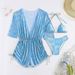 Women's Clothing Long Sleeved Three Piece Mesh Waist Drawstring Printed Split Bikini Swimsuit_ecoleips.com