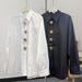 Spring Loose Blouse For Women - Heavy Pattern White Shirt, One Size (Black Trim)_ecoleips.com