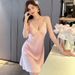 New Silk Nightgown Women's Ice Silk Cool Pajamas Small Bow Suspenders Sexy Loungewear_ecoleips.com