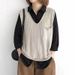 Cross-border V-neck Knitted For Women, Fashionable New Vintage Simple Layered Solid Color Loose Vest Top Trendy_ecoleips.com