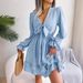 Real Shot Of 2026 Spring/Summer European And American Casual Lace-up Waist-cinching Ruffled Hem Maxi Dress_ecoleips.com