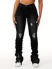 Women's Clothing High Waist Layered Women's Denim Flared Pants Ins Trendy Slim Fit Ripped Slimming Ladies Straight Barrel Pants_ecoleips.com