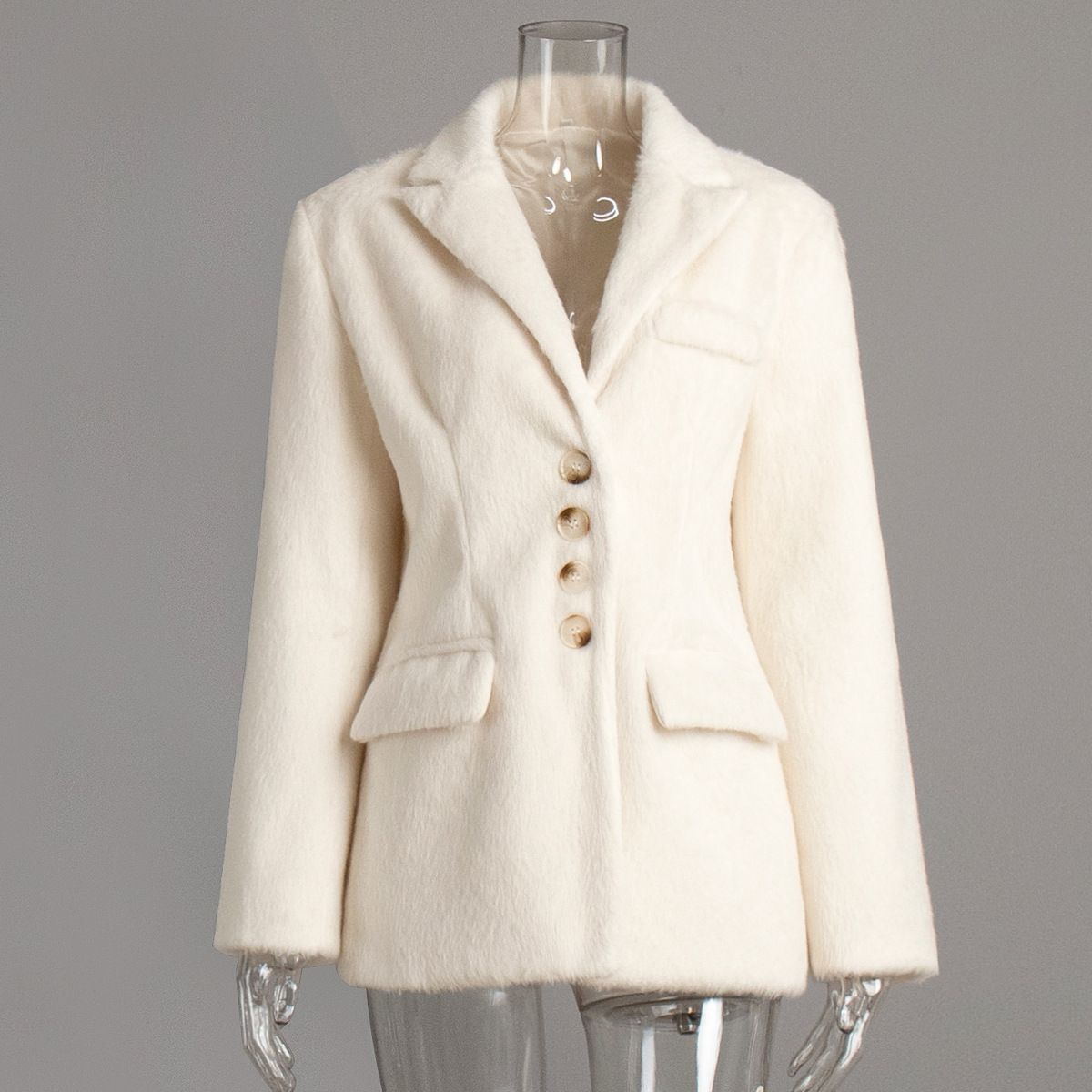 Women's Clothing Soft Oversized Lapel Fleece Coat Women's Long Sleeve Trench Coat Winter Fall Fashion Outerwear In Cream Pink Gray_ecoleips.com