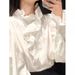 Women's Clothing 2025 Spring New Design Unique French Retro Ruffled Stand Collar White Long Sleeve Shirt Top_ecoleips.com